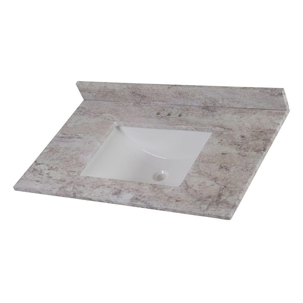 Photo 1 of 37 in. W x 22 in. D Stone Effects Cultured Marble Vanity Top in Winter Mist with Undermount White Sink