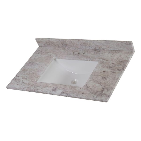 37 in. W x 22 in. D Ceramic White Rectangular Single Sink Vanity Top in Winter Mist