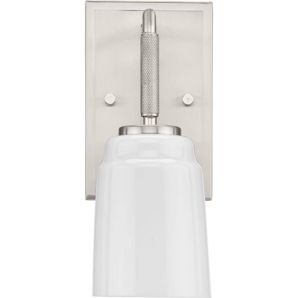 Spenser Brushed Nickel 1-Light Vanity with Opal Glass Shade