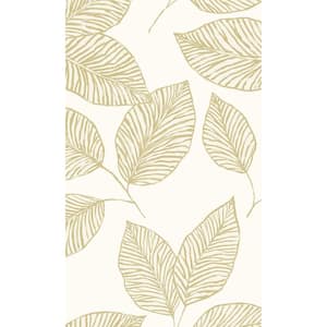 Khaki Hand Drawn Tropical Leaves Printed Non-Woven Paper Non-Pasted Textured Wallpaper 60.75 sq. ft.