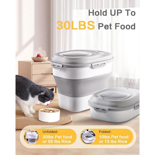 Collapsible Dog Food Storage Container with Airtight Lids and Scoop Grey 30  lbs. Capacity for Pet Food 895PH01222D - The Home Depot