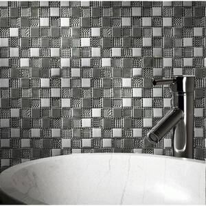 Hammerfest Metallic Gray Backsplash 11.81 in. x 11.81 in. Square Polished Glass Mosaic Wall Tile (0.97 sq ft./Each)