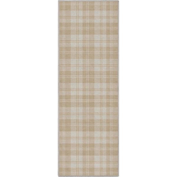 Well Woven Beige Brown 2 ft. x 5 ft. Runner Apollo Plaid Farmhouse Geometric Area Rug