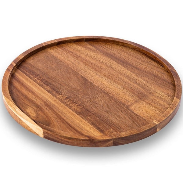 11.5 in. x 11.5 in. x 0.6 in. Wood Tray with Candle Holder for Kitchen, Home Decor, Coffee Table, Serving, Brown(1-Pack)
