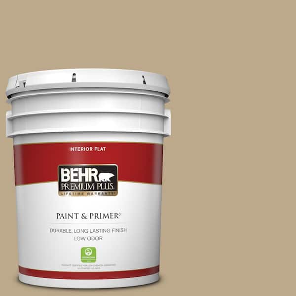 BEHR PREMIUM PLUS 5 gal. Home Decorators Collection #HDC-NT-16 Natural Chamois Flat Low Odor Interior Paint & Primer