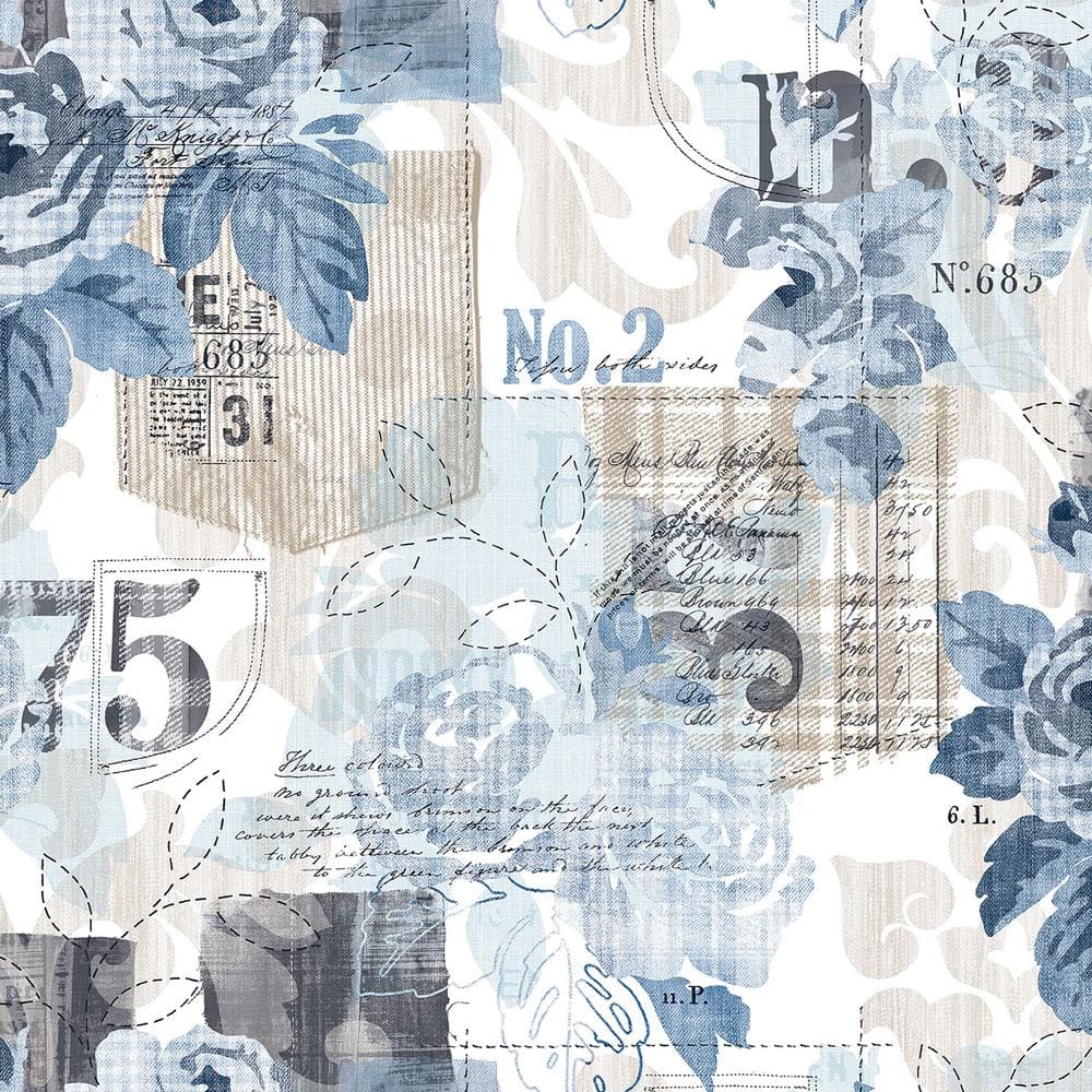 Nordic Elements Blue Floral Rose Patchwork Matte Finish Non-Pasted Non-Wove