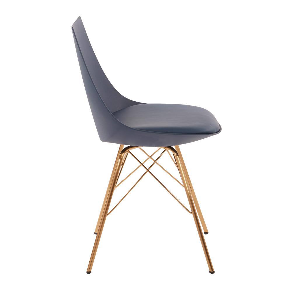 Navy Faux Leather Modern Chair with Gold Chrome Base