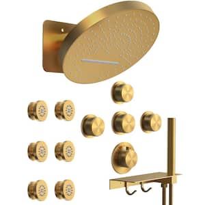 12.6 in. Module Switch 15-Spray Dual Wall Mount Fixed and Handheld Shower Head 2.5 GPM in Brushed Gold Valve Include
