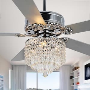 52 in. Chrome Crystal Ceiling Fan with Light Kit and Remote Control
