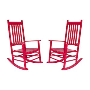 46 in H Red Wood Vermont Outdoor Rocking Chair (2-Pack), Porch Rocker, Patio Rocking Chair, Wooden Rocking Chair