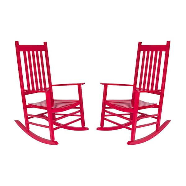 Shine Company 46 in H Red Wood Vermont Outdoor Rocking Chair (2-Pack), Porch Rocker, Patio Rocking Chair, Wooden Rocking Chair