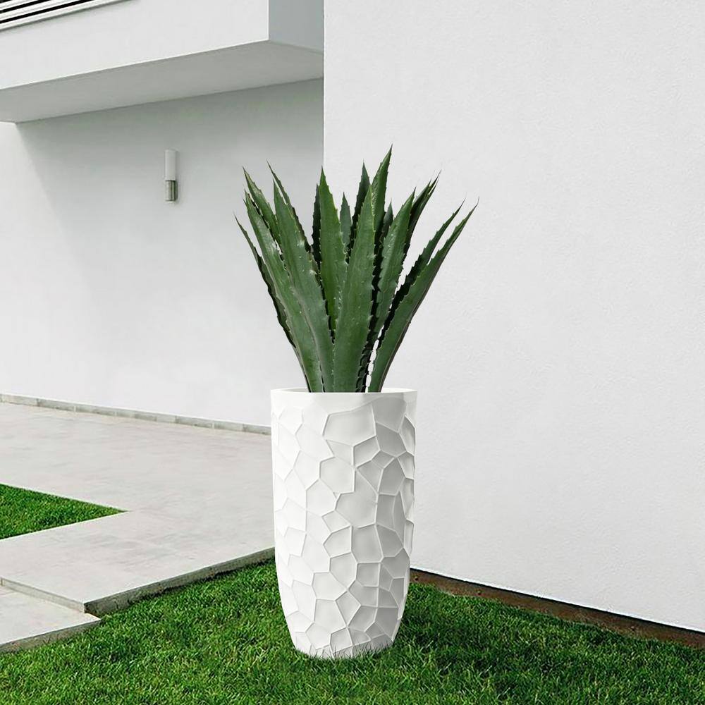 Elegant White Geometric 22" MgO Round Planter for Indoor & Outdoor