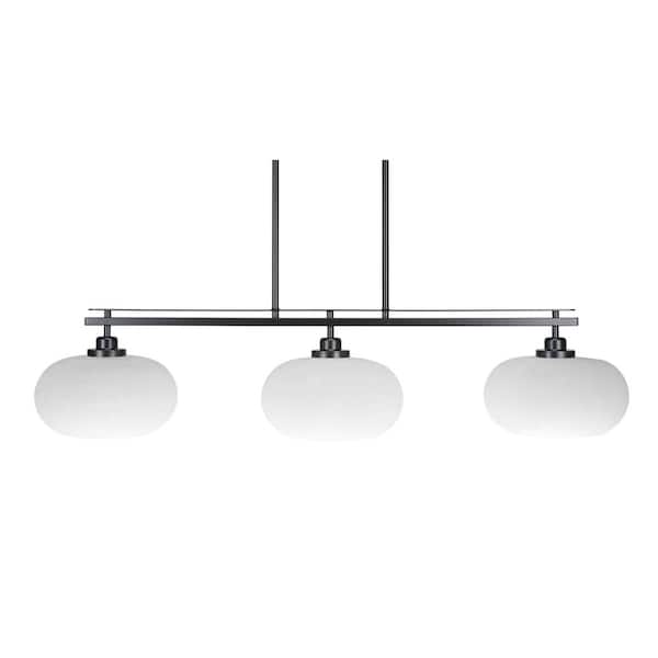 Unbranded Monroe 3-Light, Matte Black Billiard Light, Any room with 10 in. White Muslin Glass Shades no bulbs included