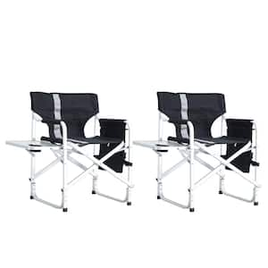 2-piece Padded Folding Outdoor Chair with Side Table and Storage Pockets, Lightweight Oversized Directors Chair