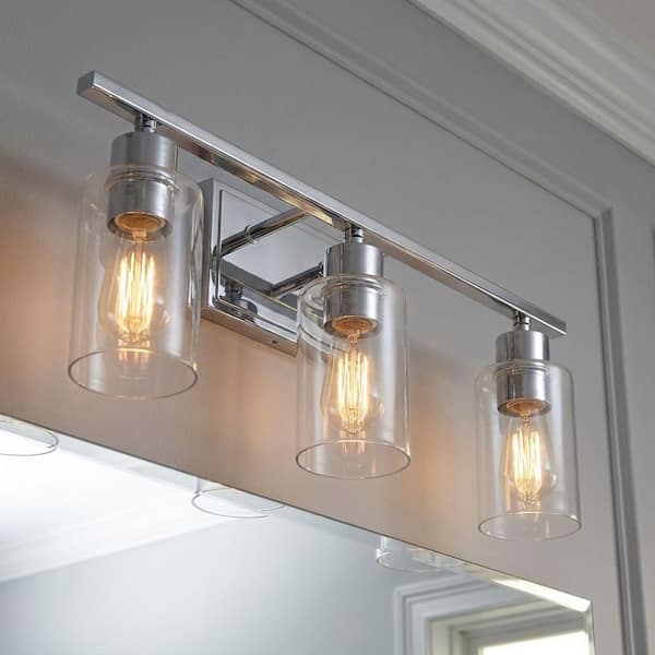 Lambert 22 in. W x 9.75 in. H 3-Light Polished Chrome Bathroom Vanity Light with Clear Glass Shades