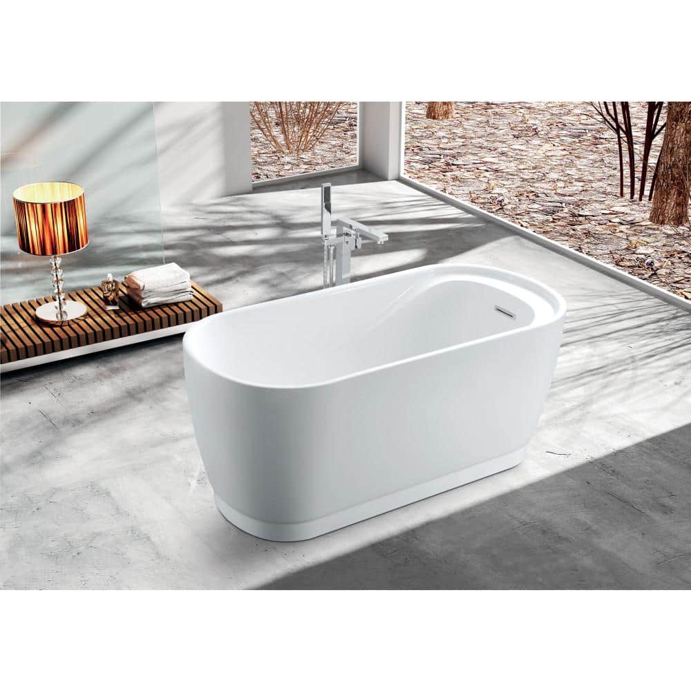 Aqua Eden 59-Inch Glossy White Acrylic Freestanding Tub with Integrated Seat