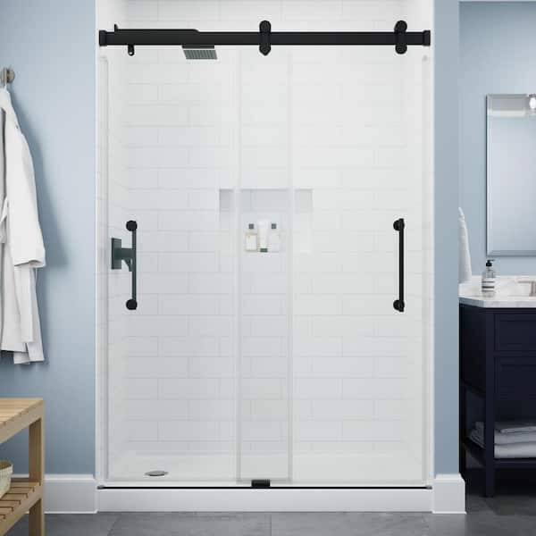 Paxos 51-1/2 to 60 in. W x 76 in. H Frameless Sliding Shower Door in Matte Black with 5/16 in. Clear Glass