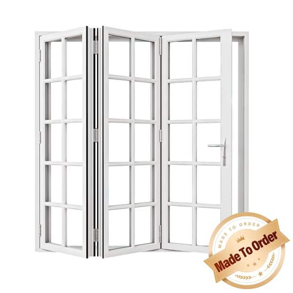 96 in. x 80 in. Left Swing/Outswing Double Tempered Glass White Aluminum Folding Patio Door