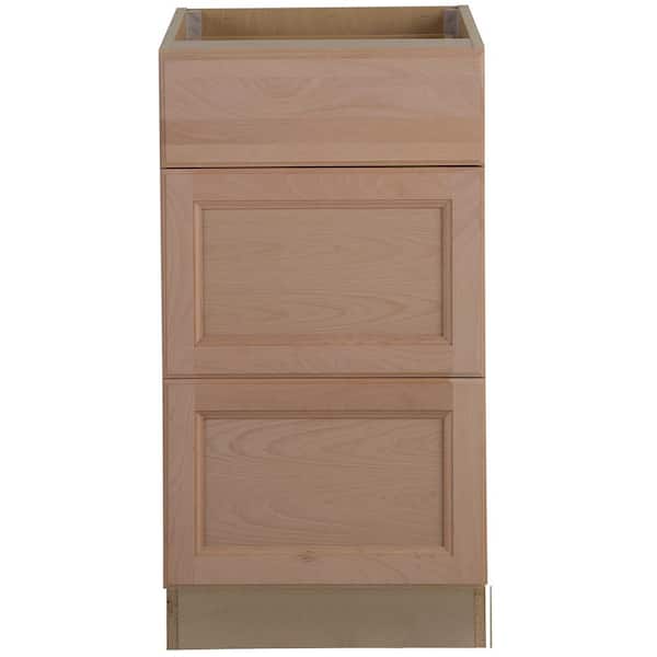 Hampton Bay Easthaven Assembled 18x34.5x24 in. Frameless Base Cabinet with 3-Drawers in Unfinished Beech