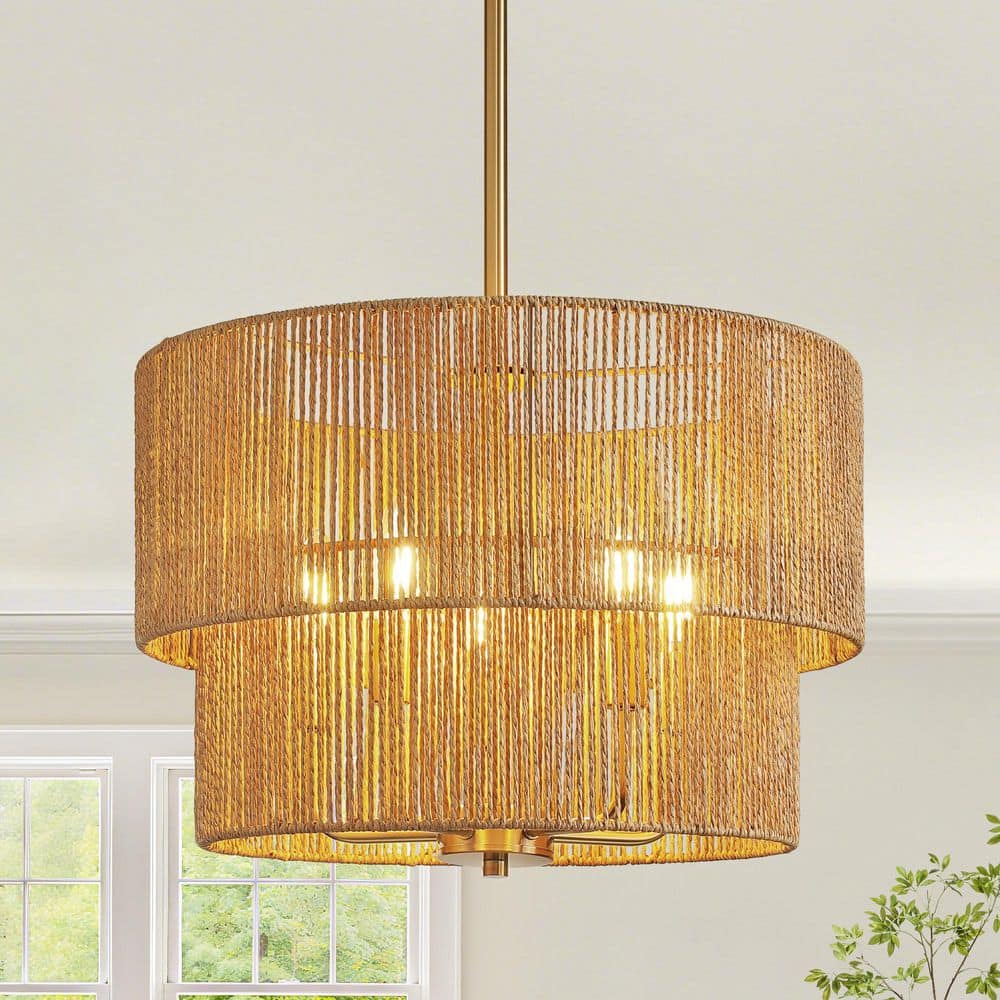 KAISITE 18 in. 5-Light 40W Height Adjustable Brushed Gold Natural