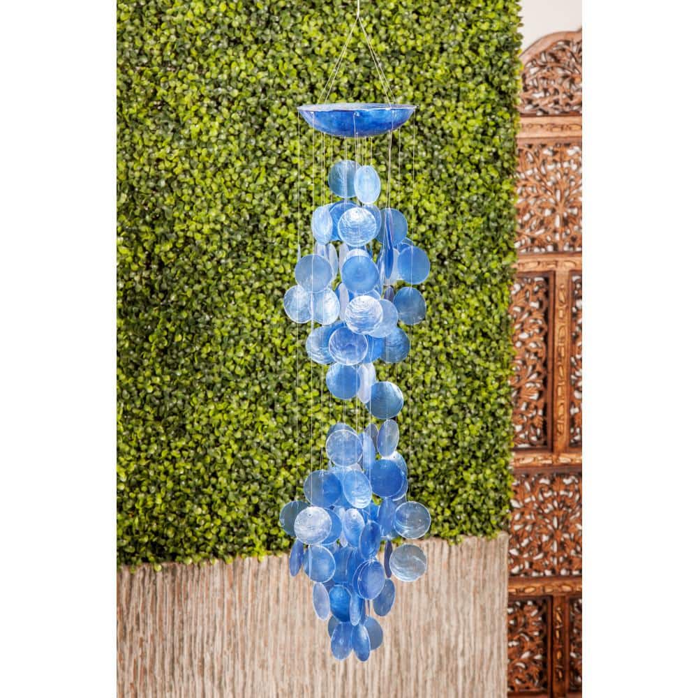27" Blue Capiz Shell Waterfall Wind Chime with Coconut Canopy