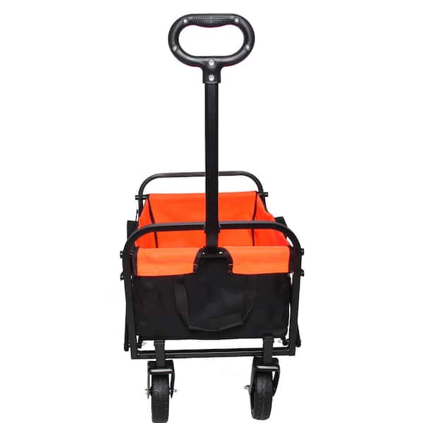 Tidoin 1.8 cu.ft. Black and Orange Metal Folding Garden Cart
