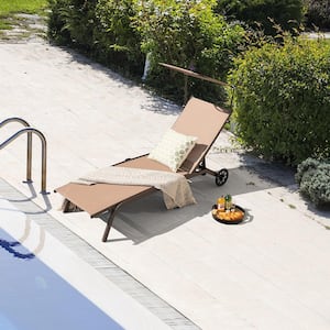 Patio Chaise Lounge Chair Heavy-Duty Lounger Canopy Cup Holder Wheeled 6-Level