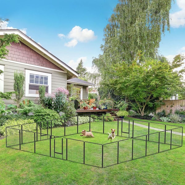 32 in. W x 40 in. H 24-Panels Metal Garden Fence Heavy Duty Foldable Dog Pens Outdoor Dog Fence Dog Playpen