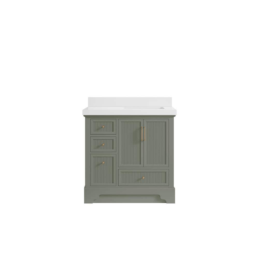 Alys 36 in. W x 22 in. D x 36 in. H Right Offset Sink Bath Vanity in Evergreen with 2 in. White Qt. Top price history on PriceWatchPro
