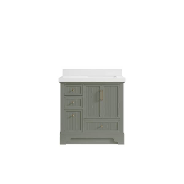 Willow Collections Alys 36 in. W x 22 in. D x 36 in. H Right Offset Sink Bath Vanity in Evergreen with 2 in. White Qt. Top