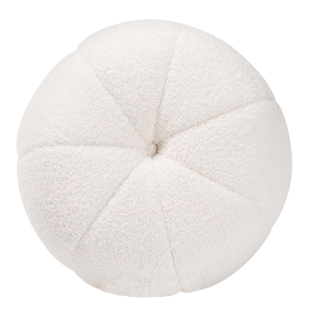 Ivory Boucle Upholstered Round Ottoman with Gold Metal Base