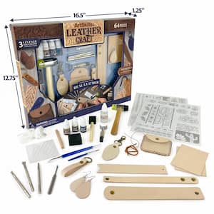 Leather Working Kit for Beginners with Leather Tools, Dyes, and Leather Stamps 64-Piece
