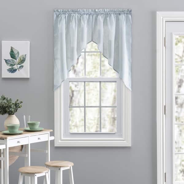 Ellis Curtain Plaza Stripe 36 in. Polyester/Cotton Tailored Swag in Blue