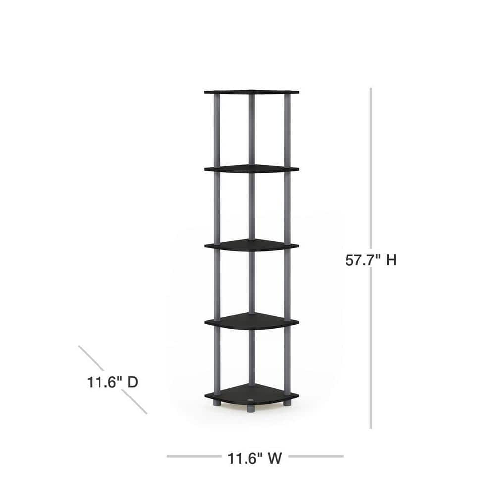 Sleek 5-Tier Black & Grey Corner Shelving Unit for Versatile Storage