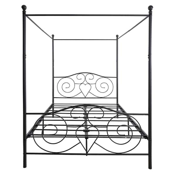 Wetiny Black Metal Canopy Bed Frame With Vintage Style Headboard And ...