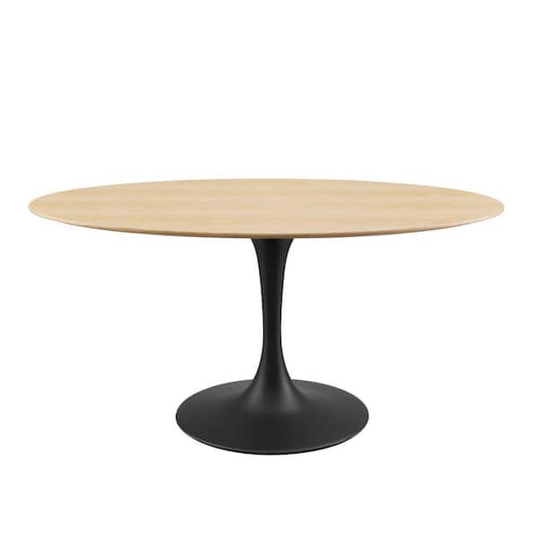 MODWAY Lippa 60 in. Oval Natural Wood Top Powder Coated Metal Base with Wood Frame (Seats-4)