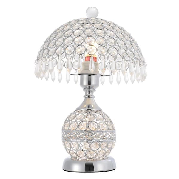 OUKANING 16.9 in. Silver Luxury Decorative Crystal Table Lamp for Bedroom Living Room with Clear Crystal Shade, No Bulbs Included