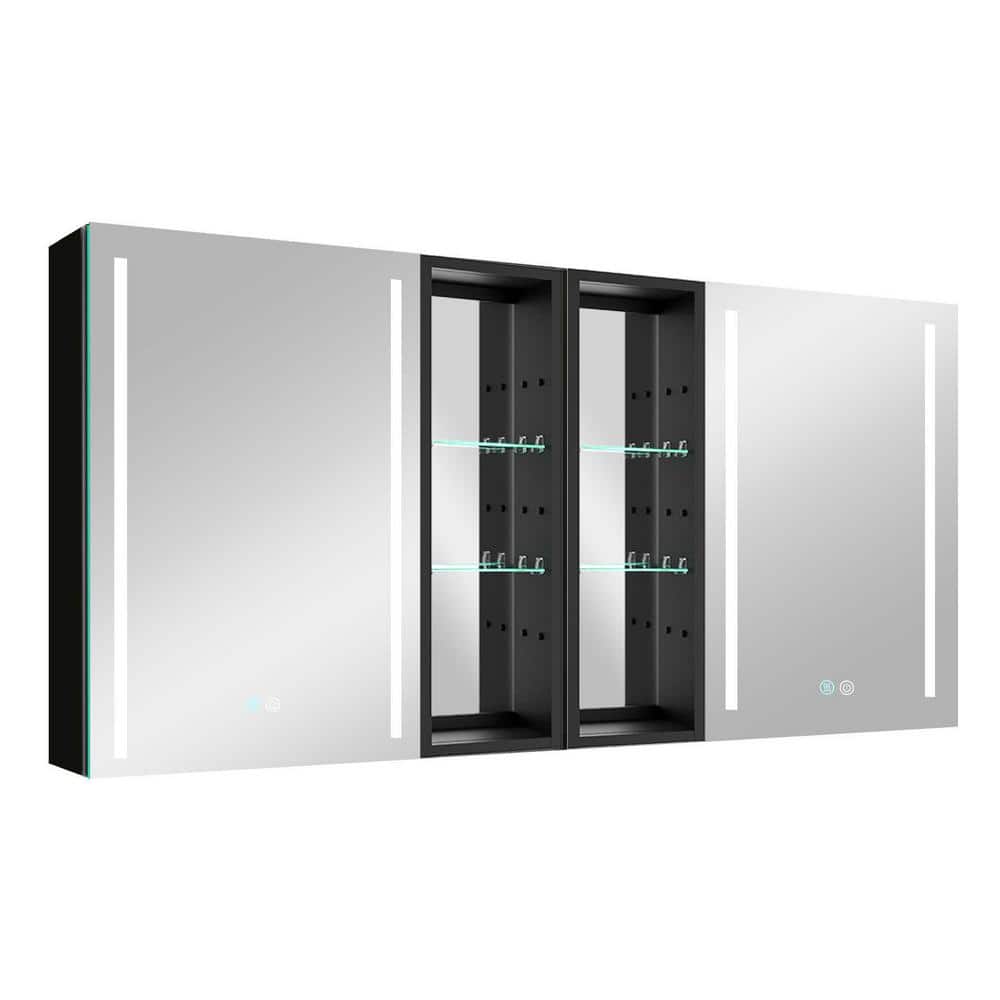 60 in. W x 30 in. H Large Rectangular Matte Black S2 Aluminum Surface Mount LED Medicine Cabinet with Mirror, Anti-fog price history on PriceWatchPro