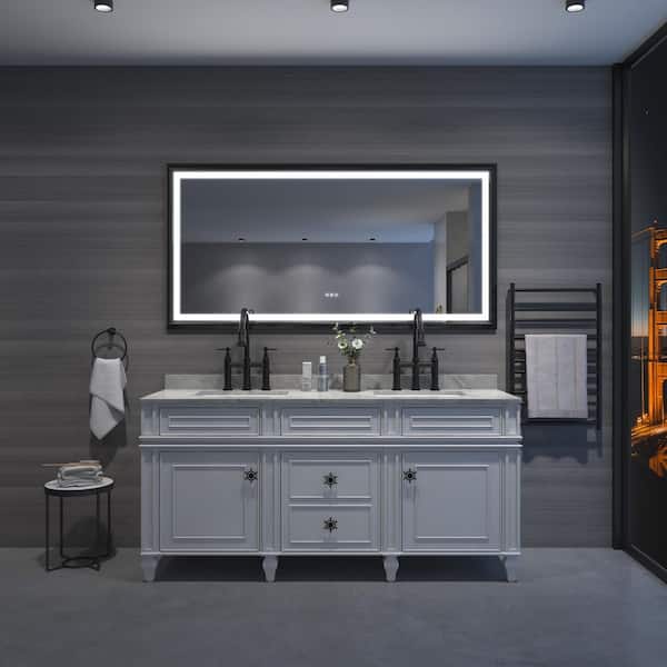 Matte Black 60.00 in. W x 36.00 in. H LED Modern Rectangle Aluminium Framed Wall Mirror