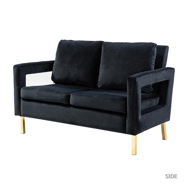 JAYDEN CREATION Barmen 50 in. Black Upholstered Fabric 2-Seat Loveseat with Loose Back