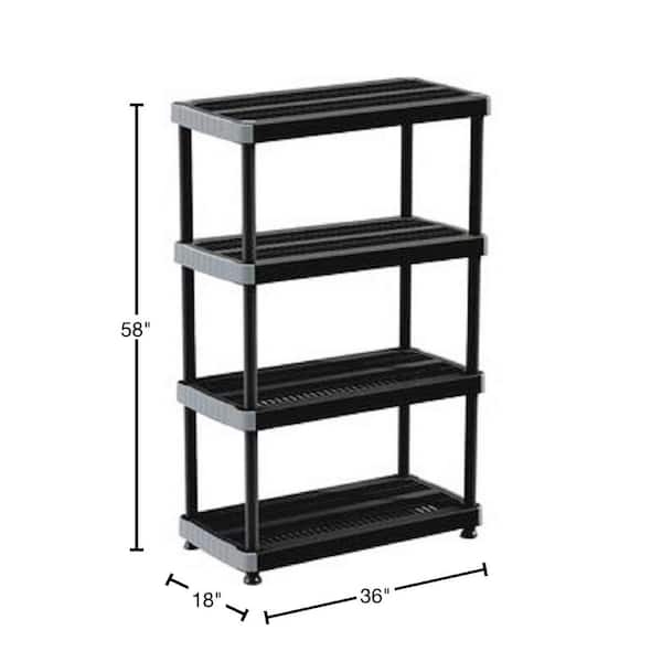 Hart 4-Tier 18 x 36x 53 Ventilated Plastic Storage Shelf Unit, 600 lbs. Capacity, Black