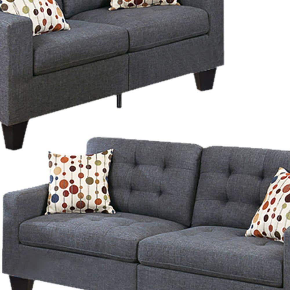 Gray Linen 2-Piece Sofa Set with Accent Pillows
