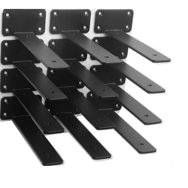 12-Pack 8 in. Black Hidden L Shelf Bracket, 1/5 in. Thicked Iron Floating Shelf Brackets, Industrial Metal Brackets