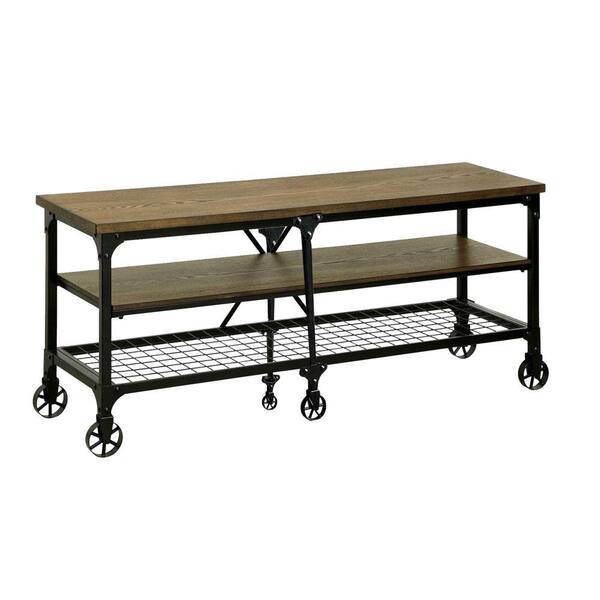 Benjara 72 in. L Black and Brown Wooden and Metal TV Stand with 4-Compartments
