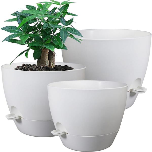 ITOPFOX Garden 12 in. L x 12 in. W x 7.5 in. H White Plastic Round Indoor Planter (3-Pack)