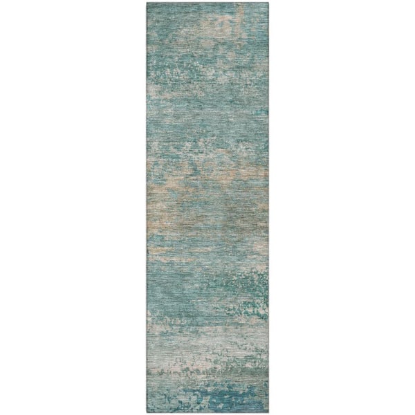 Mayfield Premium Machine Washable Abstract AMF2071 Aqua 2 ft. x 7 ft. Runner Rug