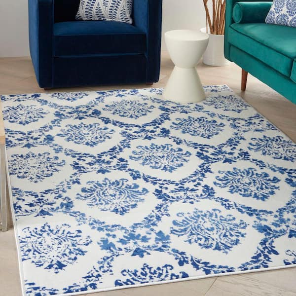Whimsicle Ivory Navy 4 ft. x 6 ft. Floral French Country Contemporary Area Rug