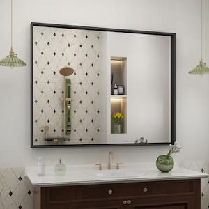 40 in. W x 32 in. H Rectangular Aluminum Alloy Framed and Tempered Glass Wall Bathroom Vanity Mirror in Matte Black