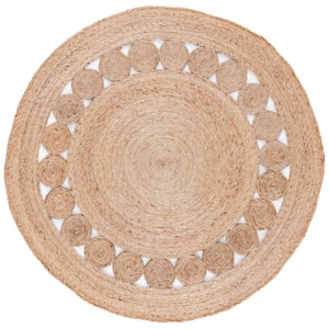 Natural Fiber Beige 5 ft. x 5 ft. Solid Color Round Area Rug