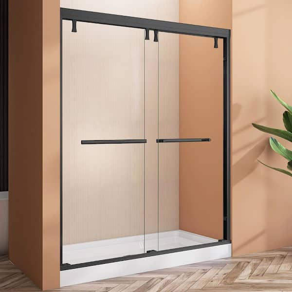 56-60 in. W x 76 in. H Framed Double Sliding Bypass Glass Shower Door in Matte Black 5/16 in. Tempered Glass